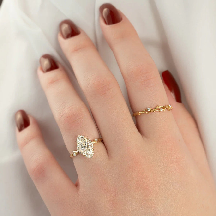  The Halo Twig Marquise Lab Diamond Ring 14k Yellow Gold 003