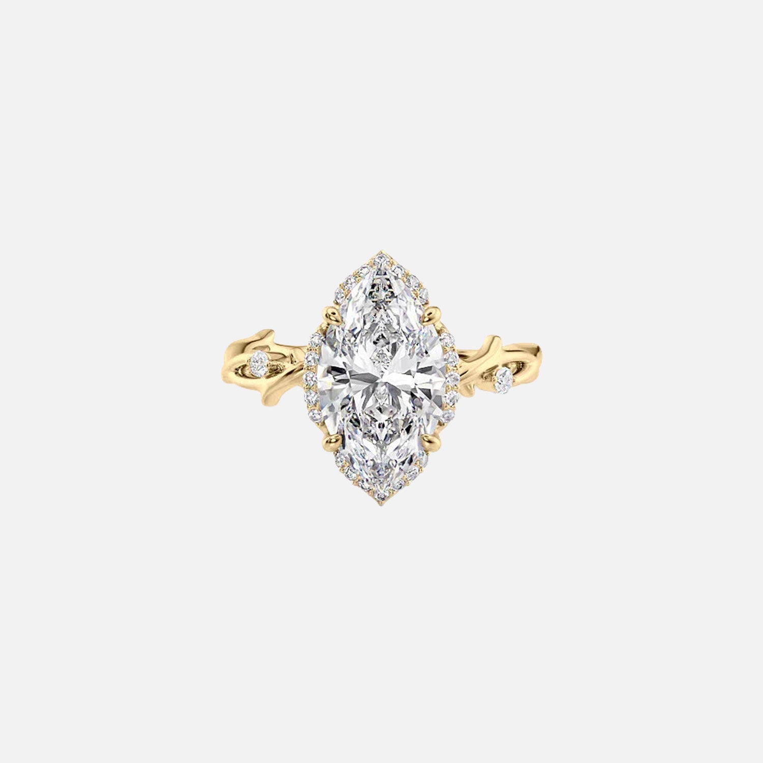 The Halo Twig Marquise Moissanite Ring 14k Yellow Gold 001