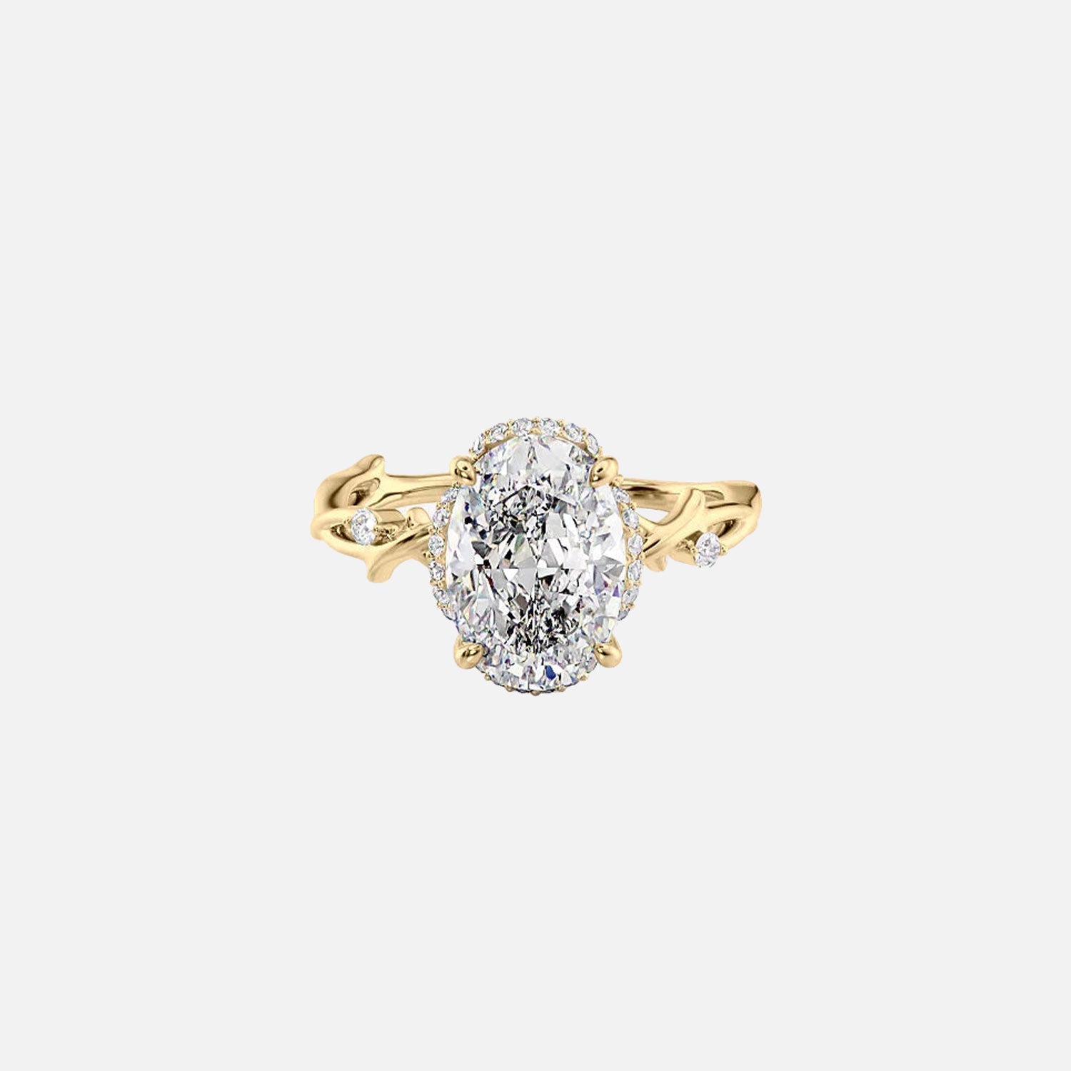 The Halo Twig Oval Lab Diamond Ring 14k Yellow Gold 001