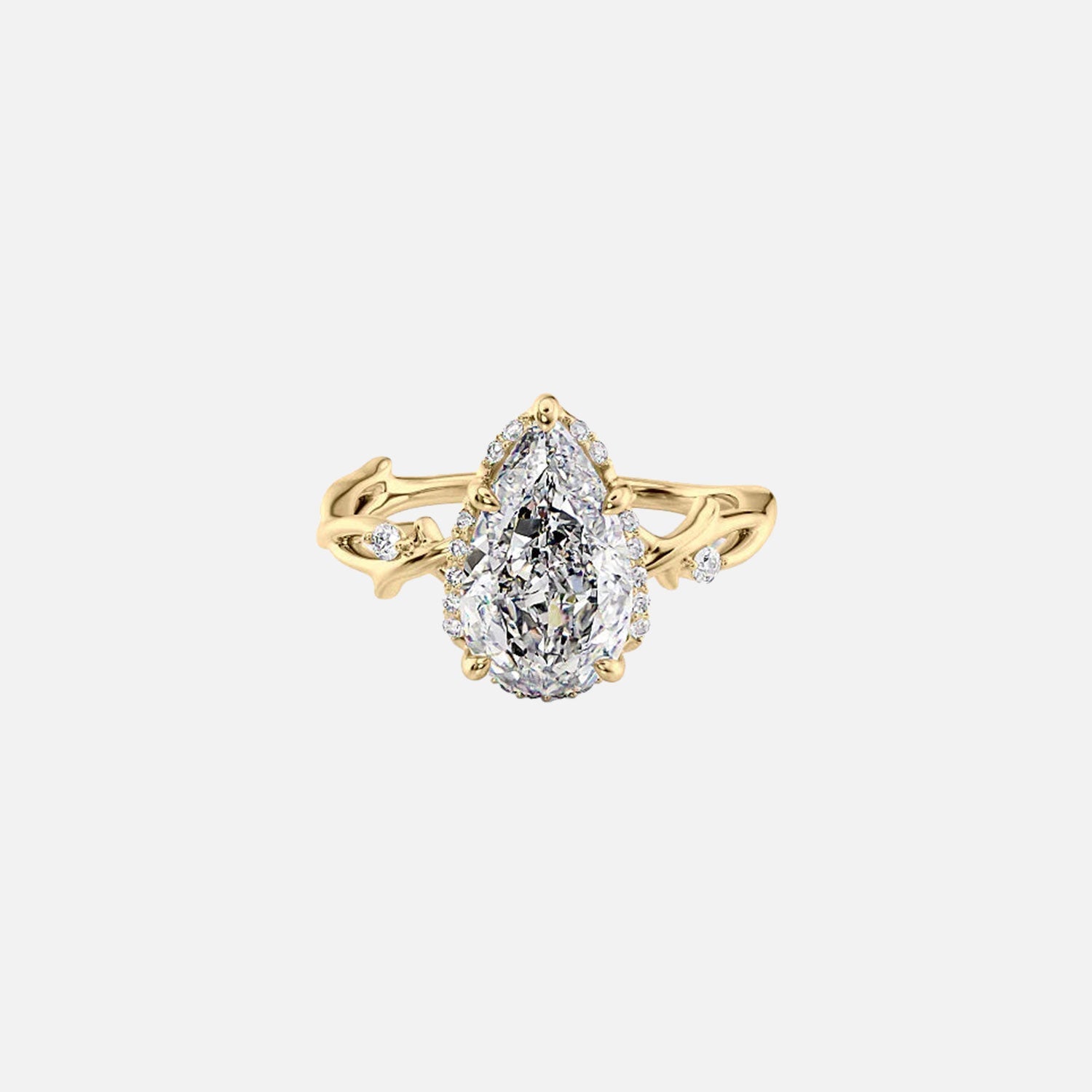 The Halo Twig Pear Lab Diamond Ring 14k Yellow Gold 001