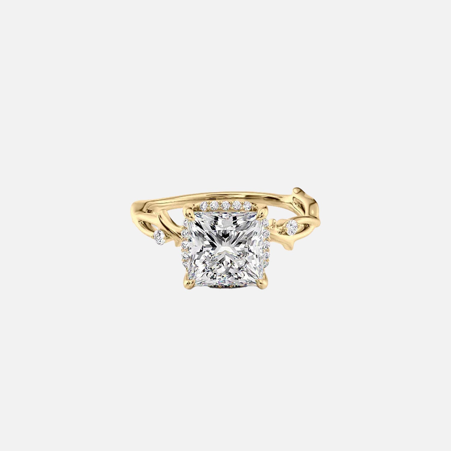 The Halo Twig Princess Moissanite Ring 14k Yellow Gold 001