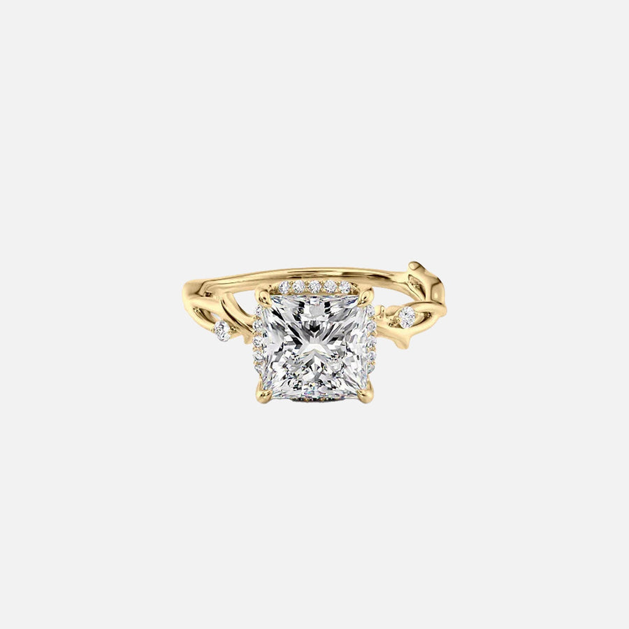  The Halo Twig Princess Moissanite Ring 18k Yellow Gold 001