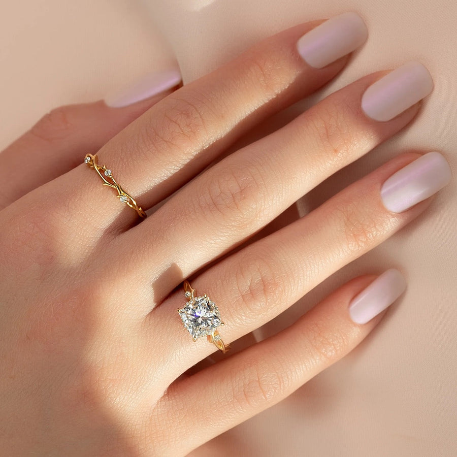  The Halo Twig Princess Moissanite Ring 18k Yellow Gold 003