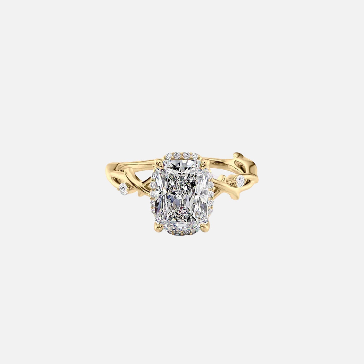 The Halo Twig Radiant Lab Diamond Ring 14k Yellow Gold 001