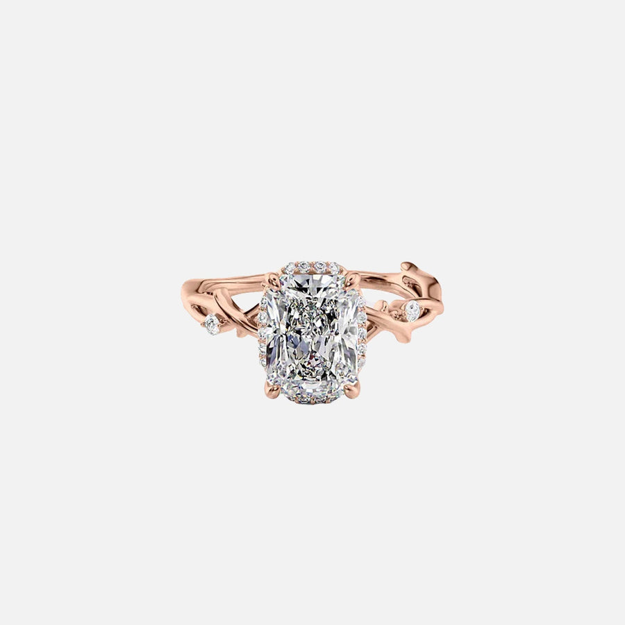 The Halo Twig Radiant Moissanite Ring 14k Rose Gold 001