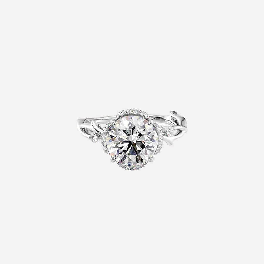  The Halo Twig Round Moissanite Ring 18k White Gold 001