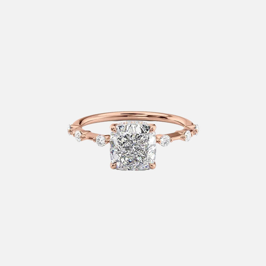  The Hidden Halo Penelope Cushion Lab Diamond Ring 18k Rose Gold 001