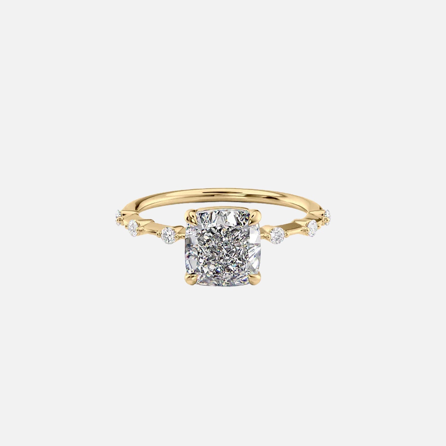 The Hidden Halo Penelope Cushion Moissanite Ring 14k Yellow Gold 001