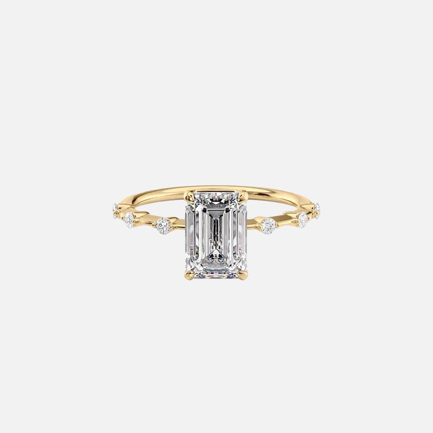 The Hidden Halo Penelope Emerald Moissanite Ring 14k Yellow Gold 001