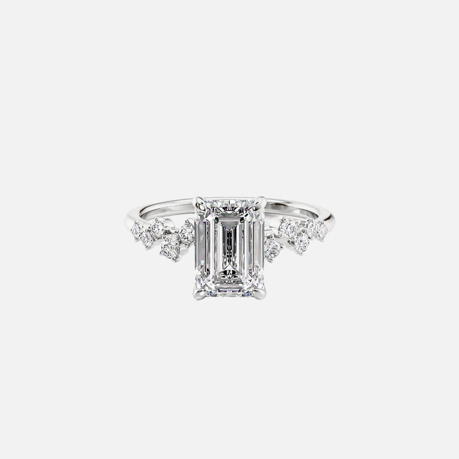 The Hidden Halo Stellar Emerald Side Stone Moissanite Ring - KNT - Engagement Rings, Wedding Bands & Fine Jewelry