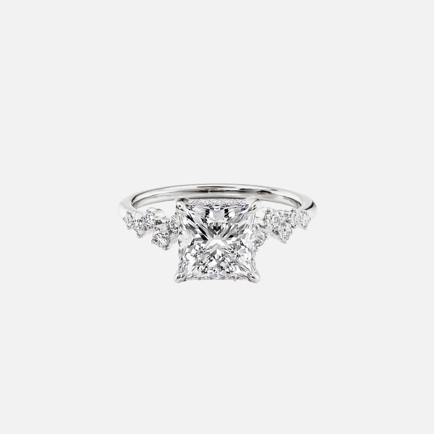 The Hidden Halo Stellar Princess Side Stone Moissanite Ring - KNT - Engagement Rings, Wedding Bands & Fine Jewelry