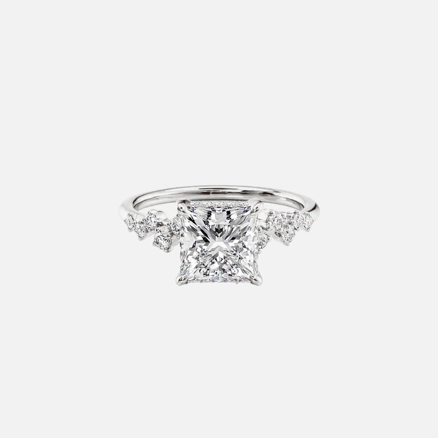 The Hidden Halo Stellar Princess Side Stone Moissanite Ring - KNT - Engagement Rings, Wedding Bands & Fine Jewelry