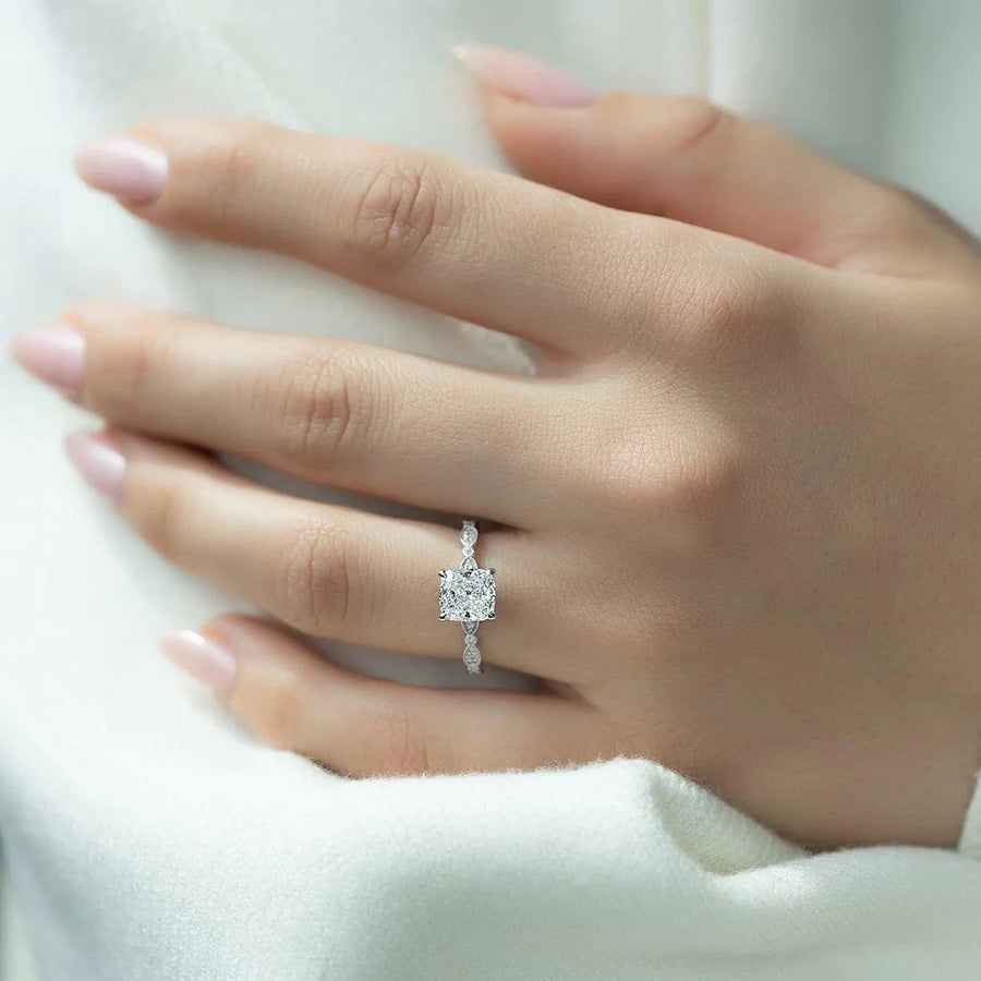  The Jasmine Cushion Lab Diamond Ring 14k White Gold 003