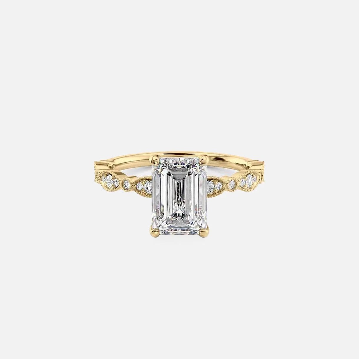 The Jasmine Emerald Moissanite Ring 14k Yellow Gold 001