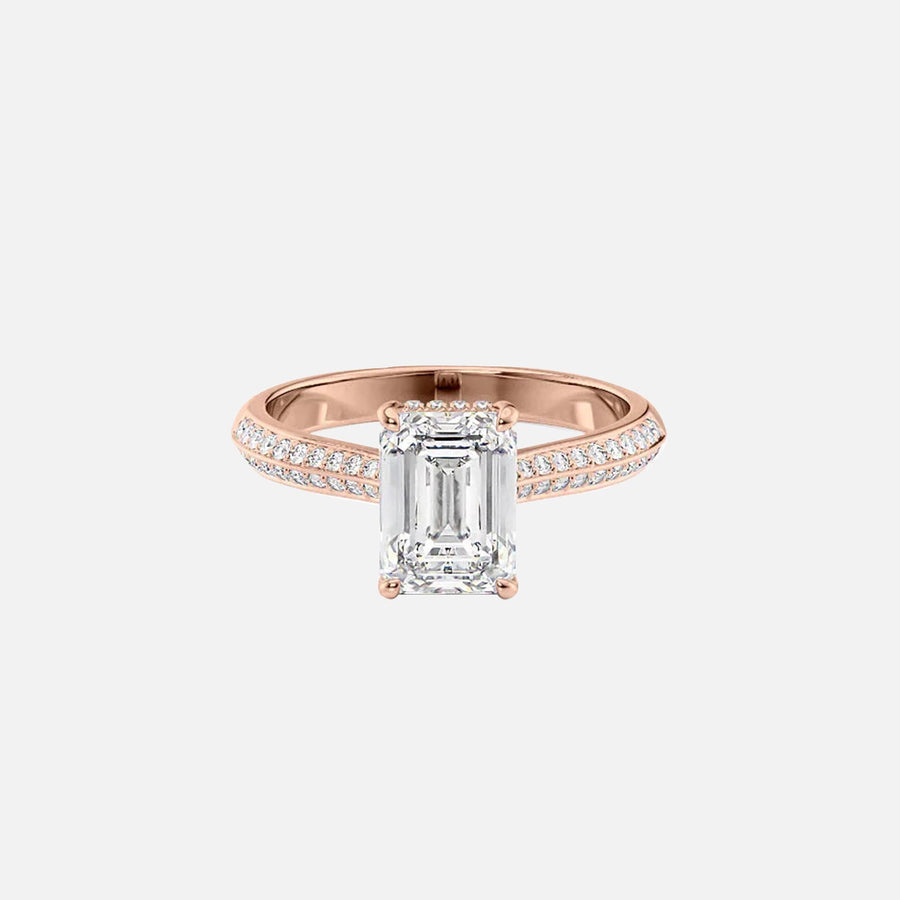  The Kayla Emerald Moissanite Ring 18k Rose Gold 001