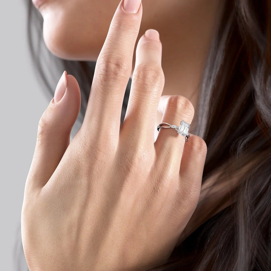  The Kelsey Emerald Moissanite Ring 14k White Gold 003