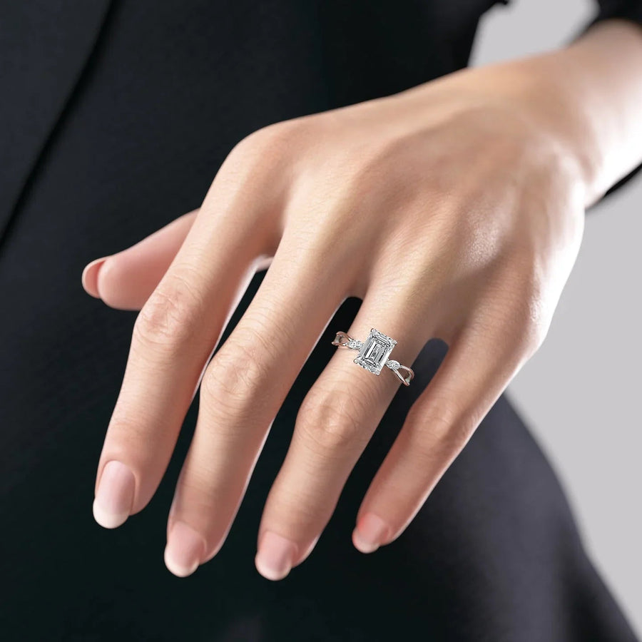  The Kelsey Emerald Moissanite Ring 14k White Gold 004