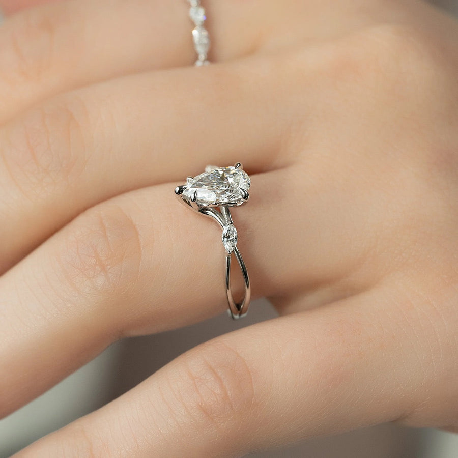  The Kelsey Pear Moissanite Ring 14k White Gold 003
