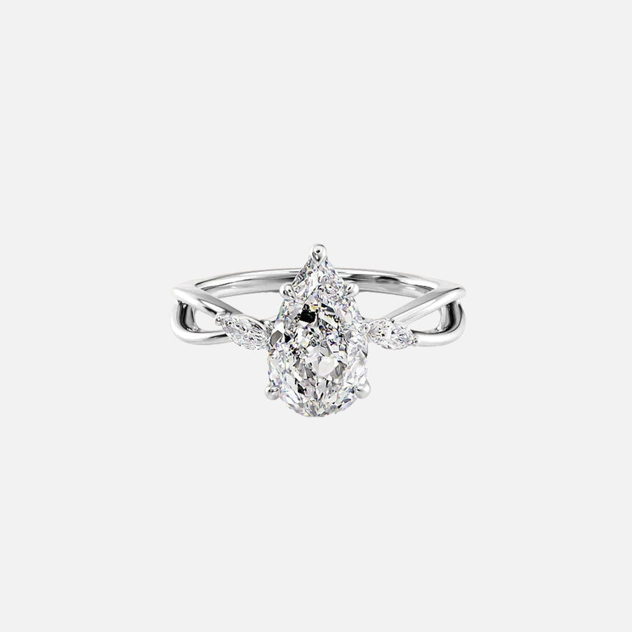  The Kelsey Pear Moissanite Ring 18k White Gold 001