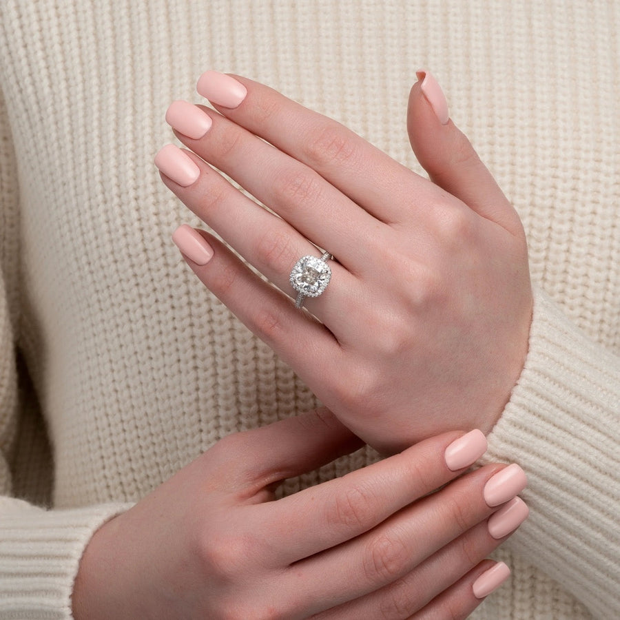 The Kylie Cushion Lab Diamond Ring 14k White Gold 003