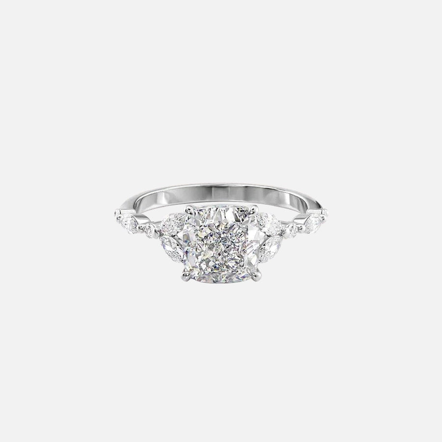  The Marquise Chelsea Cushion Lab Diamond Ring 18k White Gold 001