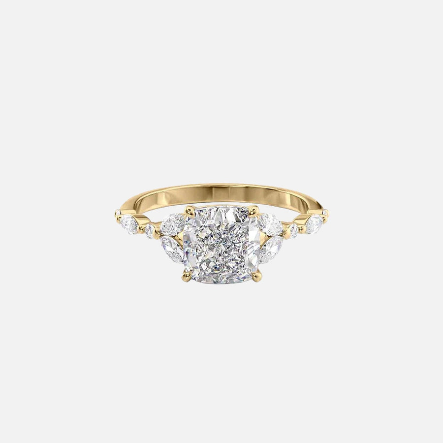 The Marquise Chelsea Cushion Moissanite Ring 14k Yellow Gold 001
