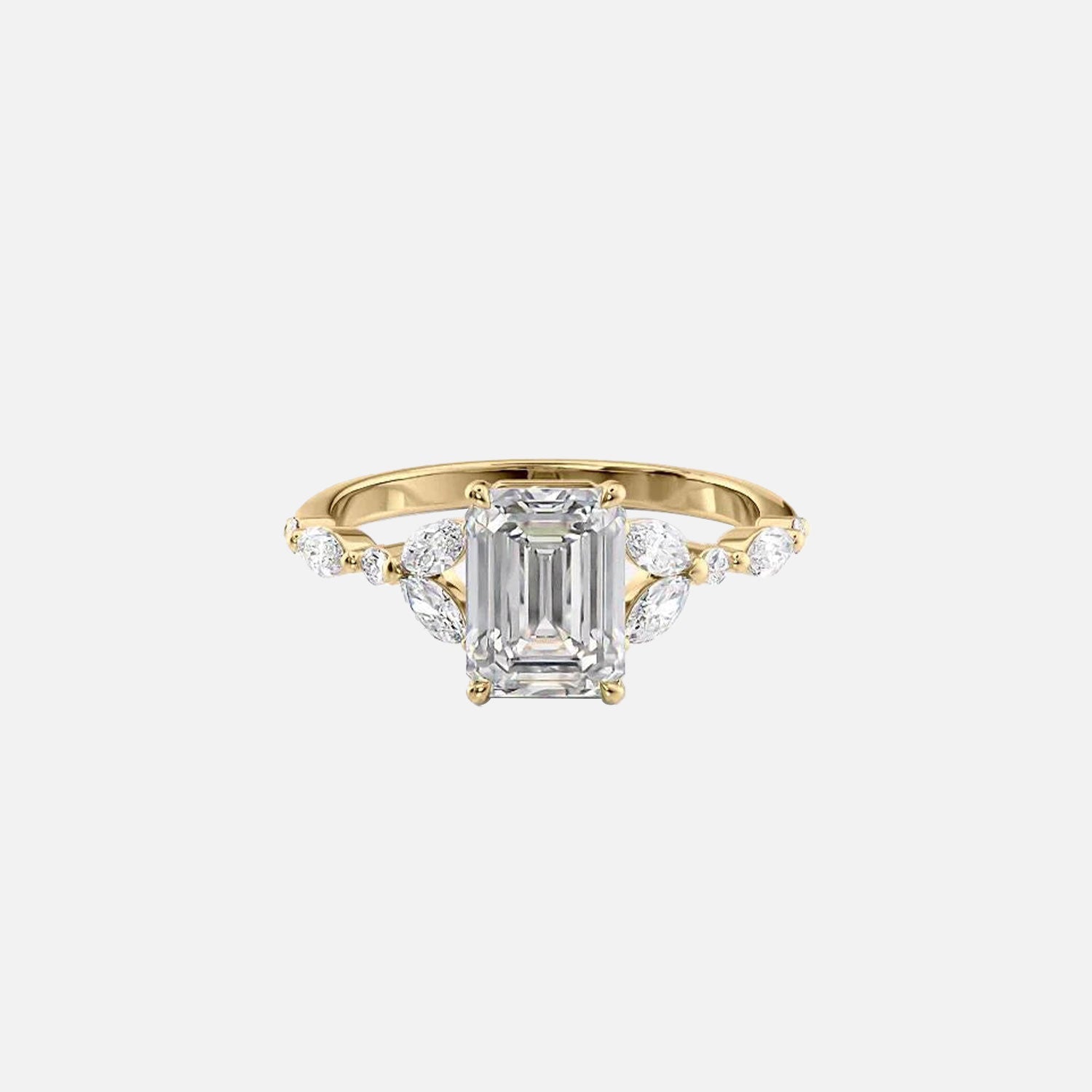 The Marquise Chelsea Emerald Moissanite Ring 14k Yellow Gold 001