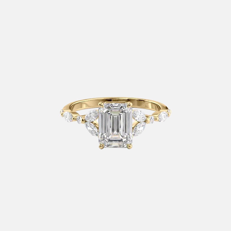  The Marquise Chelsea Emerald Moissanite Ring 18k Yellow Gold 001