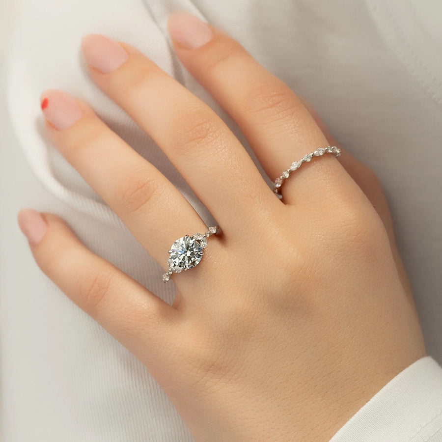  The Marquise Chelsea Round Lab Diamond Ring 14k White Gold 004 Final