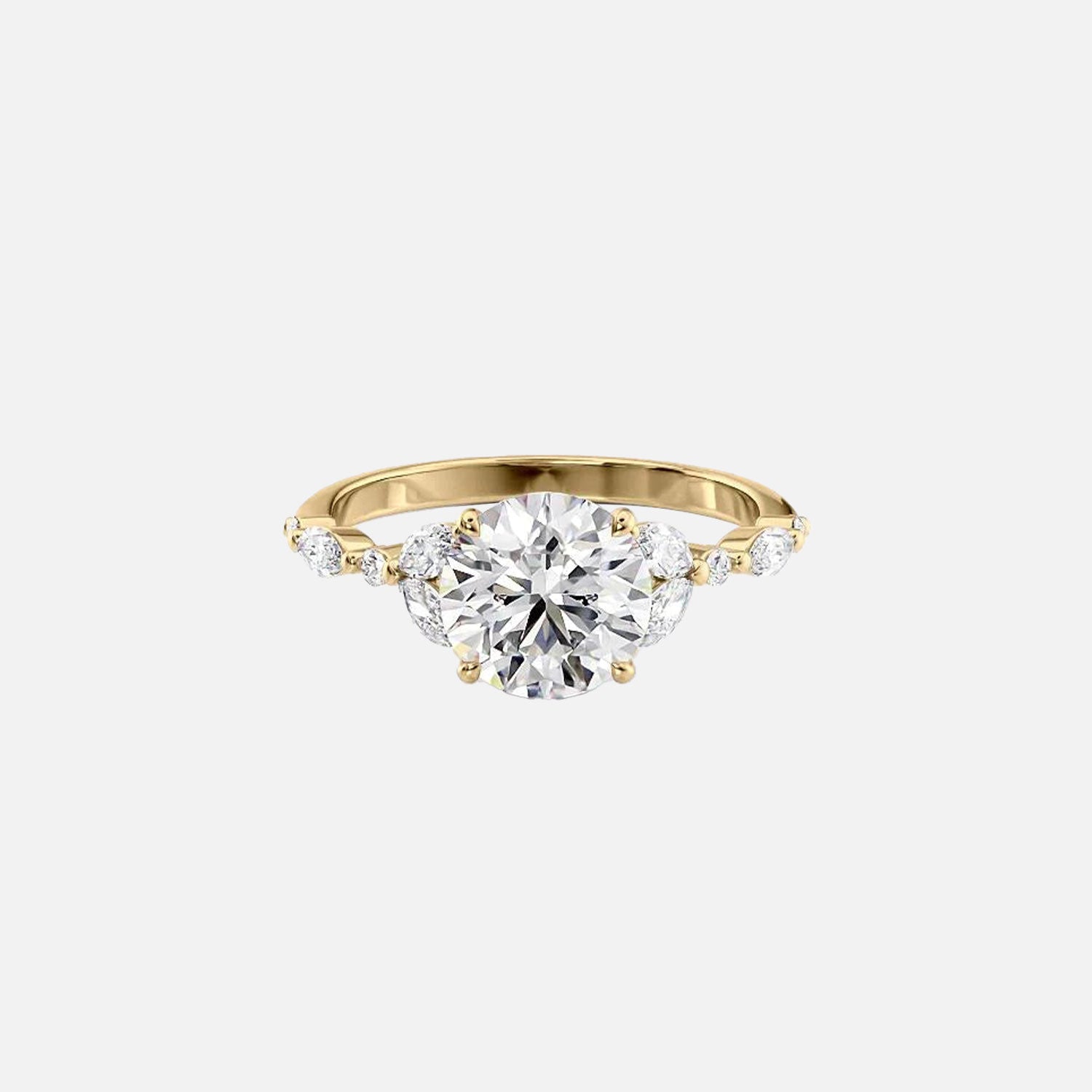 The Marquise Chelsea Round Lab Diamond Ring 14k Yellow Gold 001