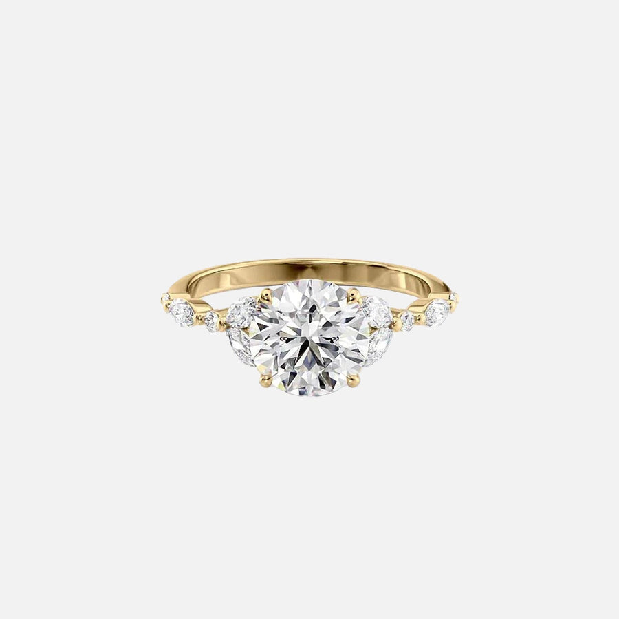  The Marquise Chelsea Round Lab Diamond Ring 18k Yellow Gold 001
