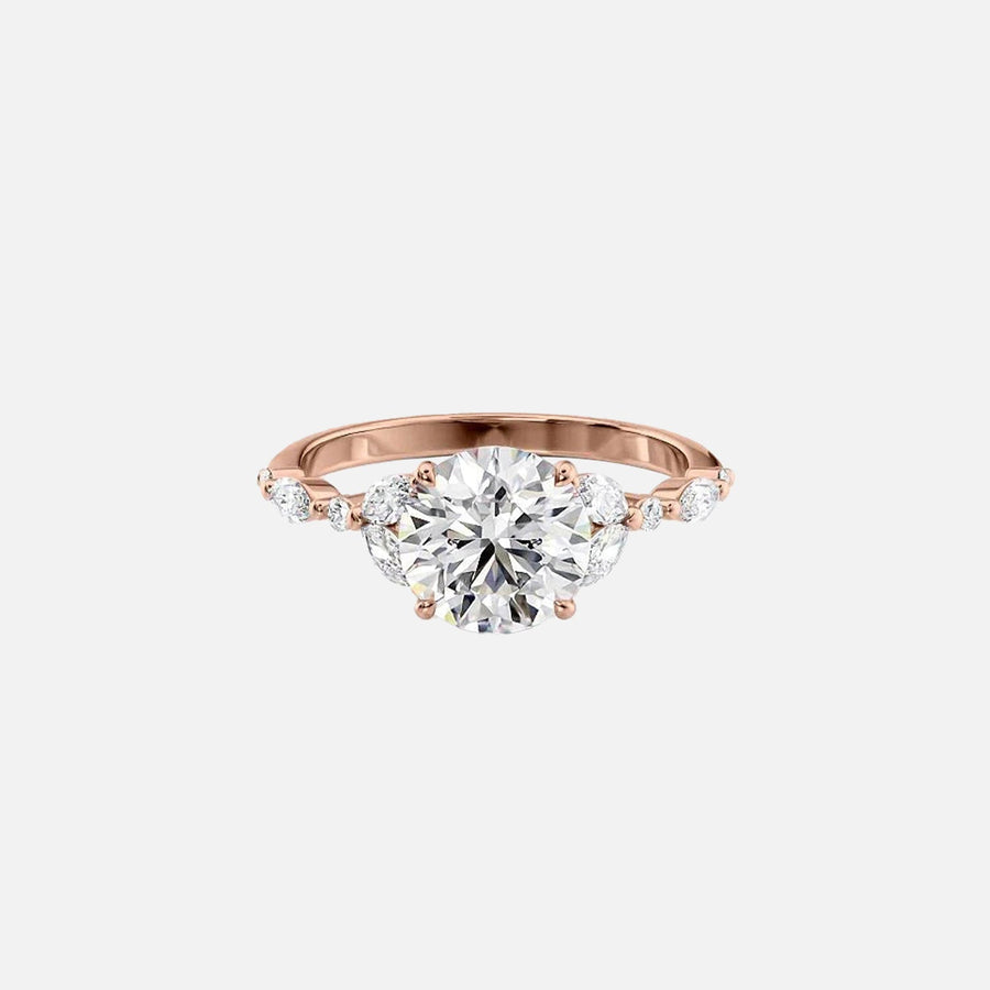  The Marquise Chelsea Round Moissanite Ring 14k Rose Gold 001