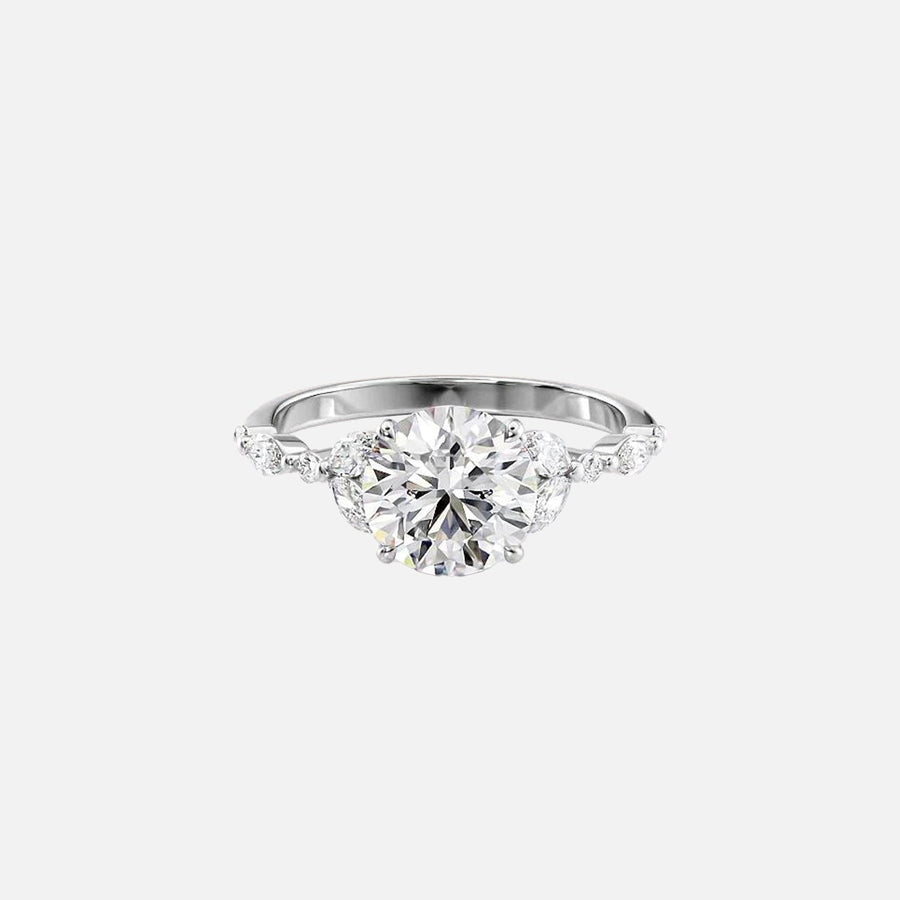  The Marquise Chelsea Round Moissanite Ring 14k White Gold 001