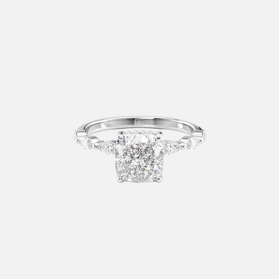  The Marquise Lucia Cushion Lab Diamond Ring 14k White Gold 001