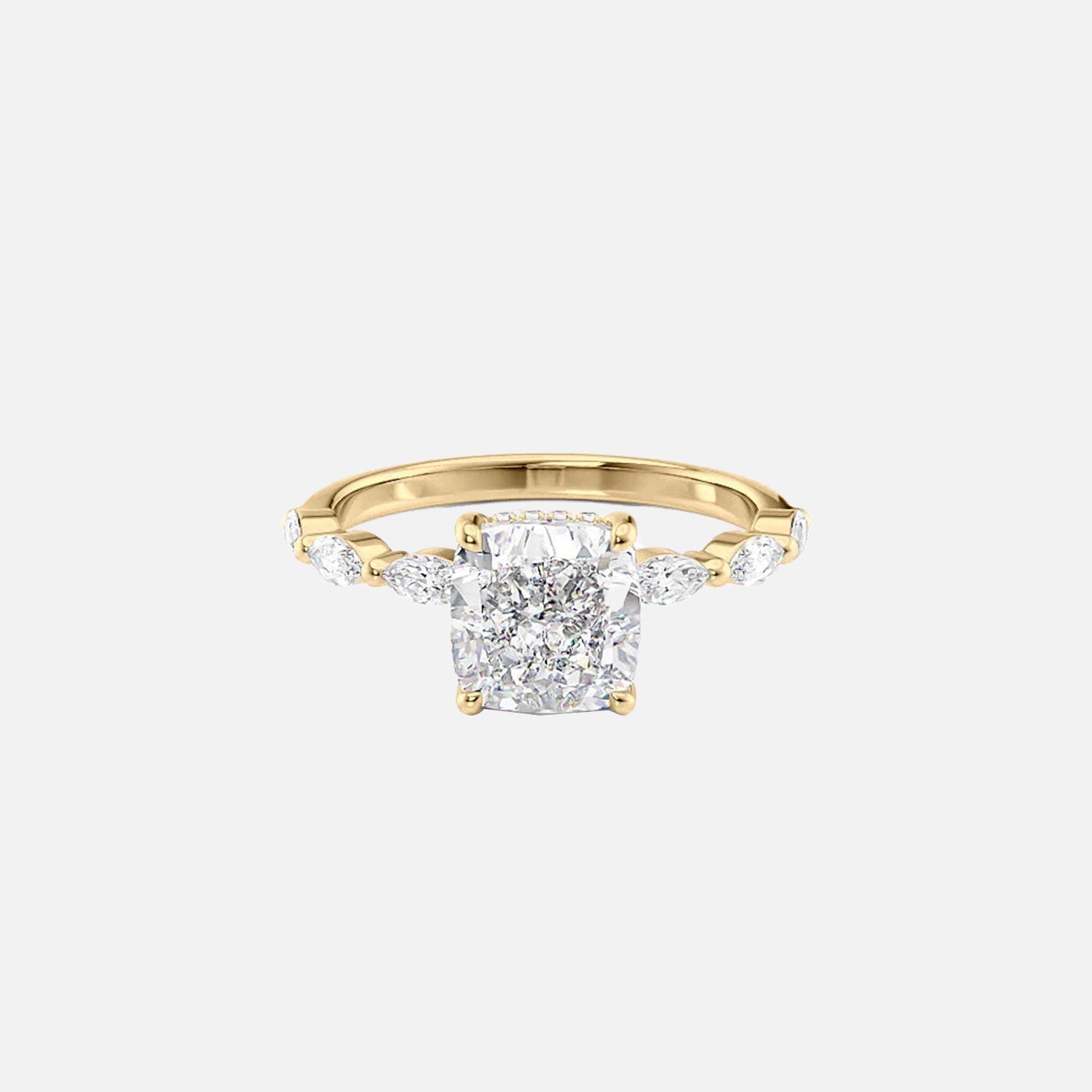 The Marquise Lucia Cushion Lab Diamond Ring 14k Yellow Gold 001