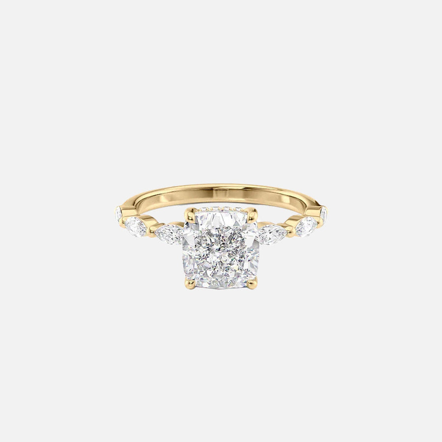 The Marquise Lucia Cushion Lab Diamond Ring 14k Yellow Gold 001