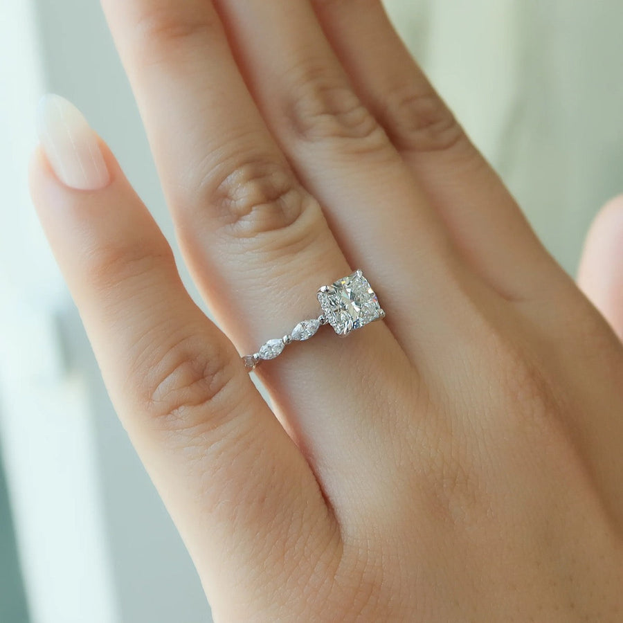  The Marquise Lucia Cushion Lab Diamond Ring 18k White Gold 004