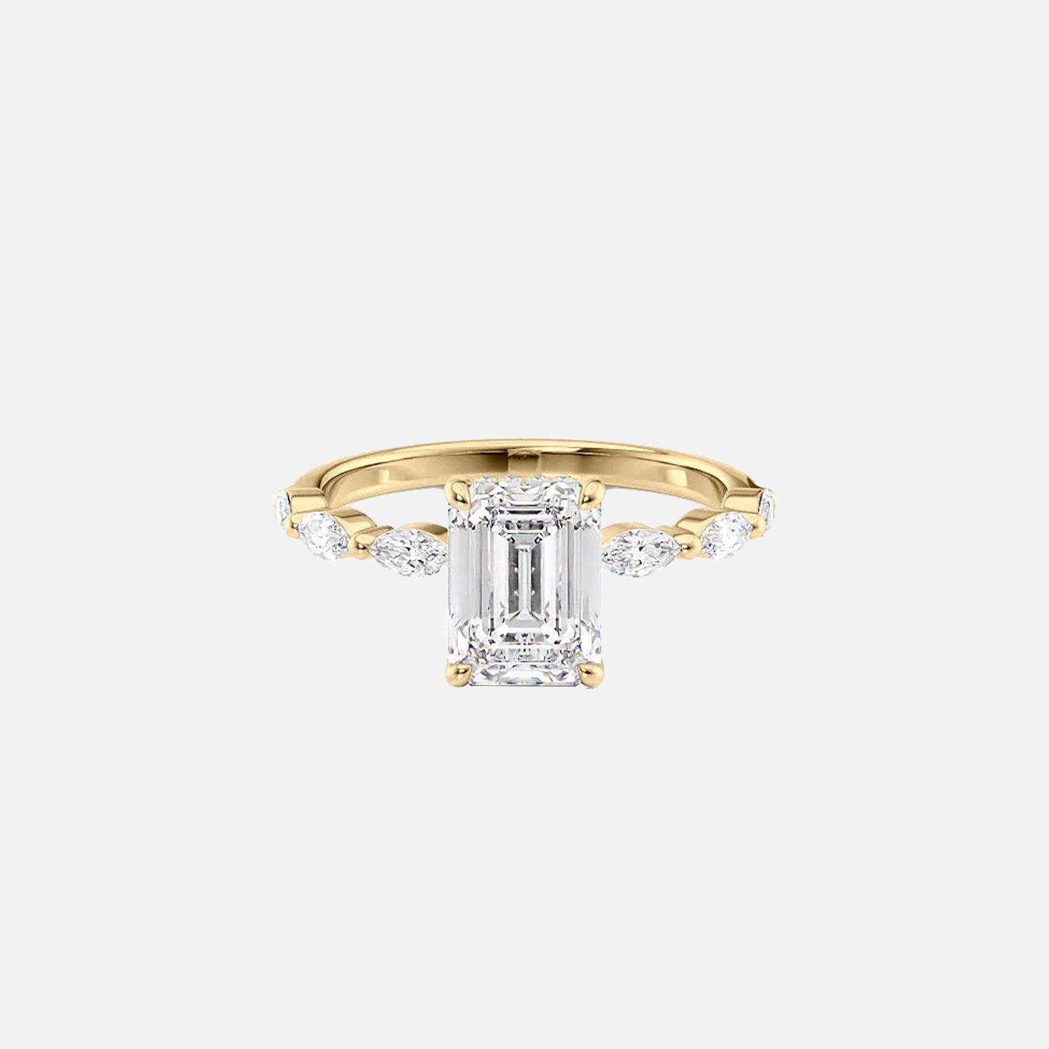 The Marquise Lucia Emerald Moissanite Ring 14k Yellow Gold 001