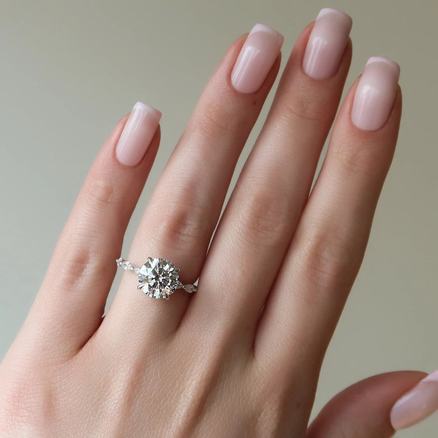  The Marquise Lucia Round Lab Diamond Ring 14k White Gold 004