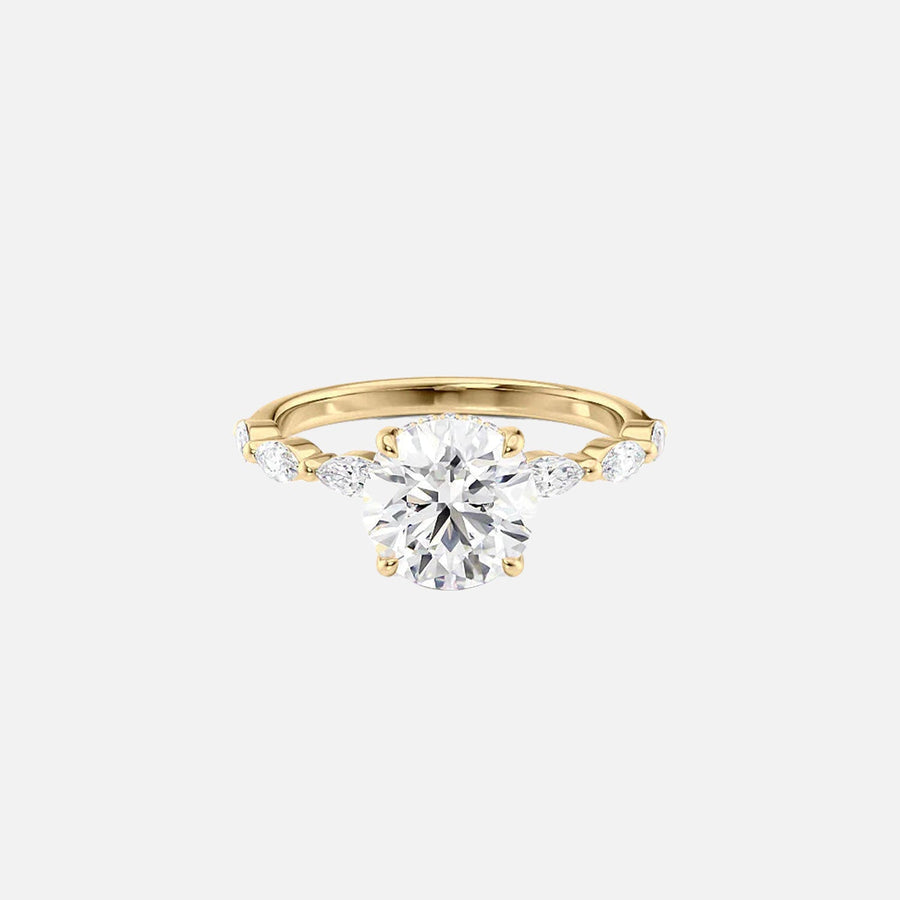 The Marquise Lucia Round Lab Diamond Ring 14k Yellow Gold 001