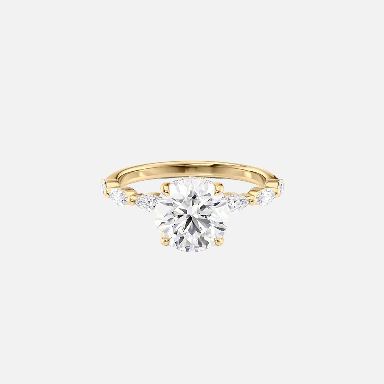 The Marquise Lucia Round Moissanite Ring 14k Yellow Gold 001