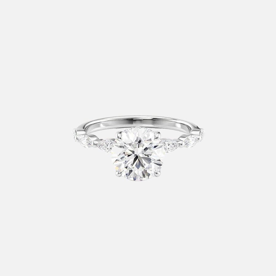  The Marquise Lucia Round Moissanite Ring 18k White Gold 001