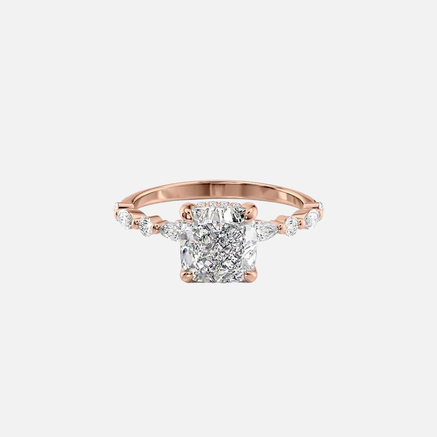  The Marquise Round Lindsey Cushion Lab Diamond Ring 14k Rose Gold 001