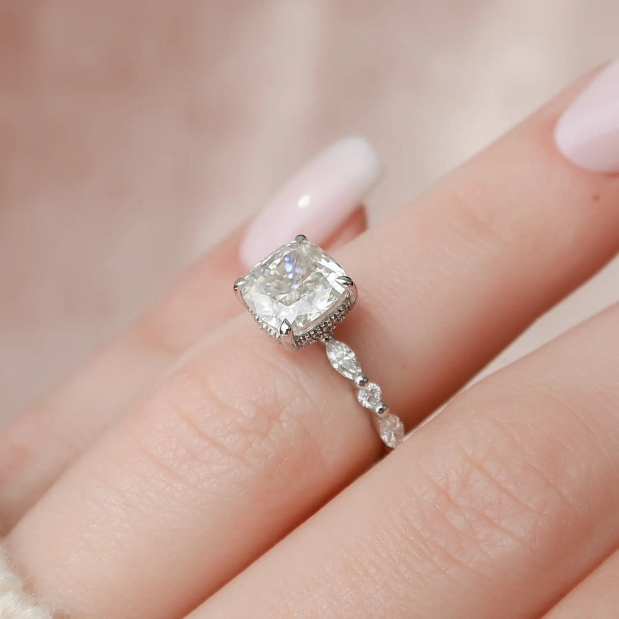  The Marquise Round Lindsey Cushion Lab Diamond Ring 14k White Gold 003