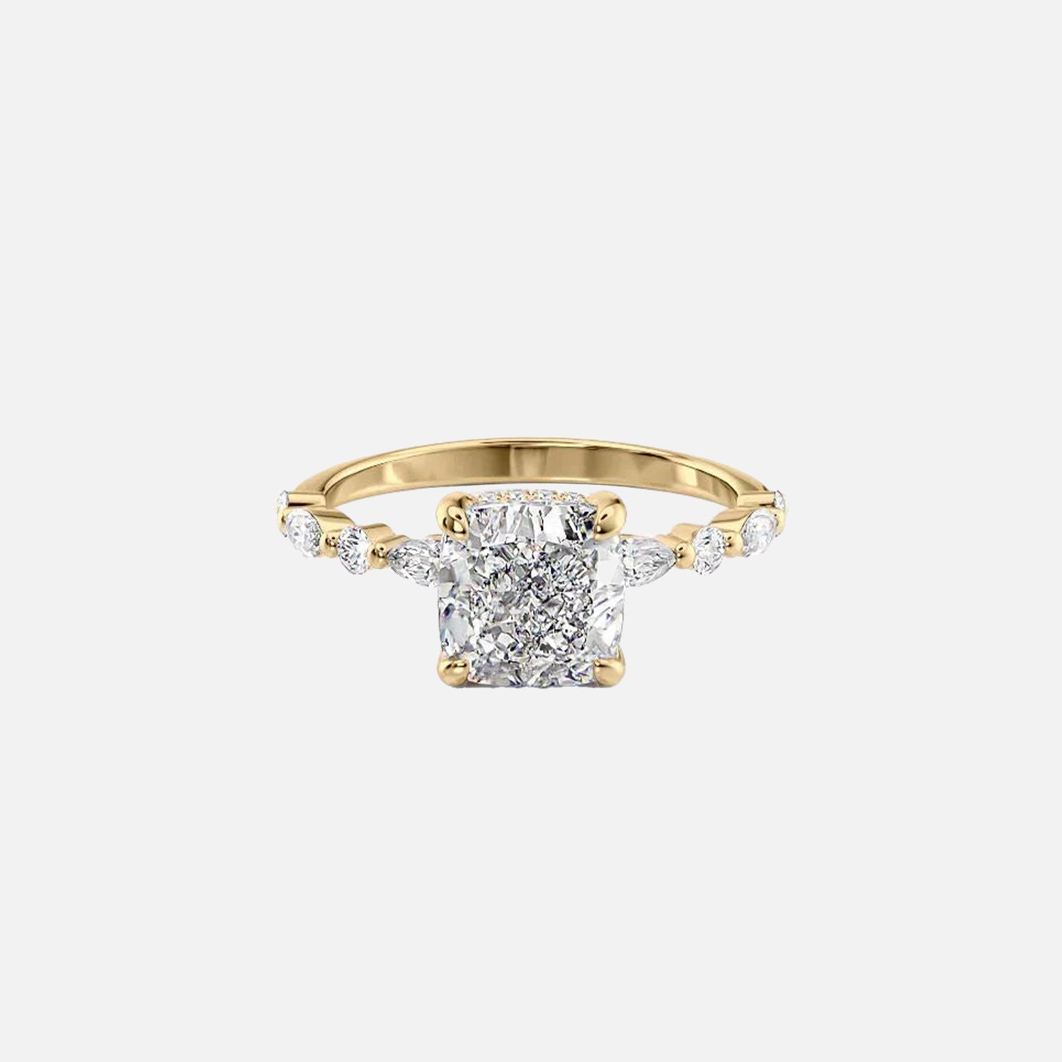 The Marquise Round Lindsey Cushion Lab Diamond Ring 14k Yellow Gold 001