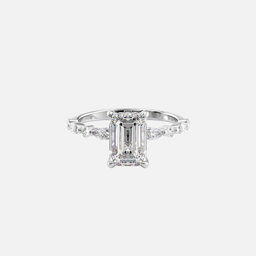  The Marquise Round Lindsey Emerald Lab Diamond Ring 14k White Gold 001
