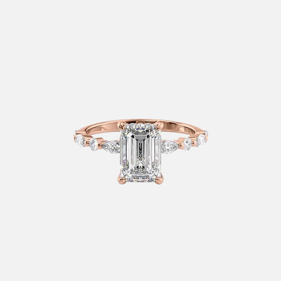  The Marquise Round Lindsey Emerald Lab Diamond Ring 18k Rose Gold 001