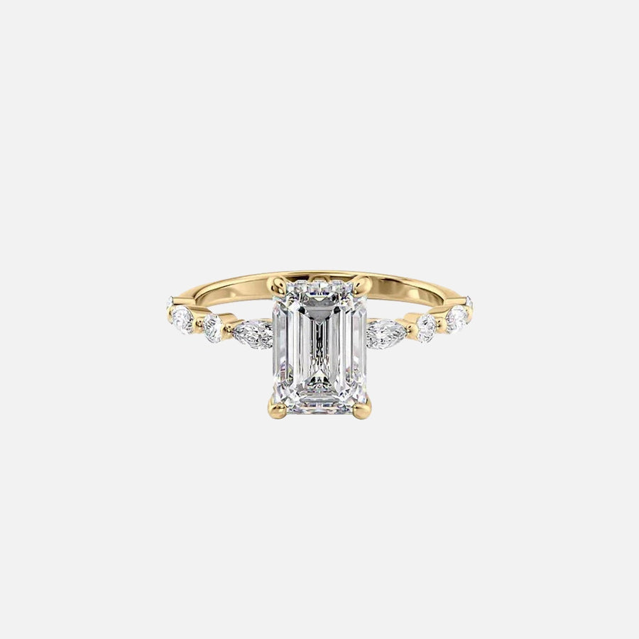  The Marquise Round Lindsey Emerald Lab Diamond Ring 18k Yellow Gold 001
