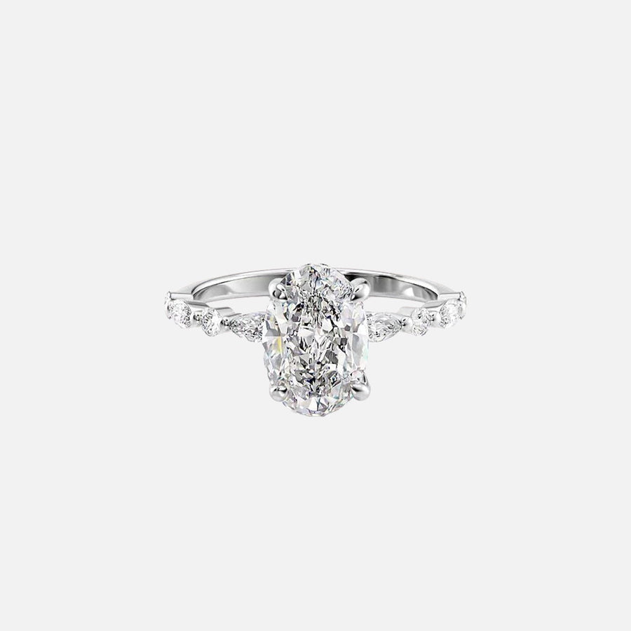  The Marquise Round Lindsey Oval Lab Diamond Ring 18k White Gold 001