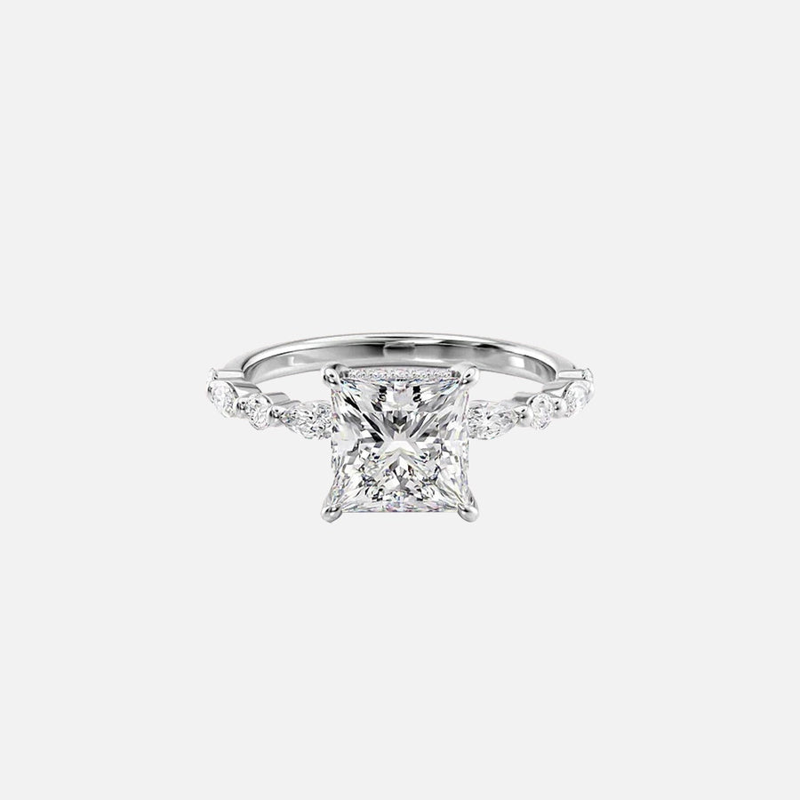  The Marquise Round Lindsey Princess Lab Diamond Ring 14k White Gold 001